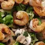 Knoblauch Garnelen mit Krauterchampignons auf Feldsalat 4x 1
