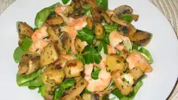 Knoblauch Garnelen mit Krauterchampignons auf Feldsalat 4x