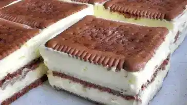 Butterkeks-Vanillecreme-Schnitten Kuchen – Butterkeks Torte Kekskuchen ohne backen