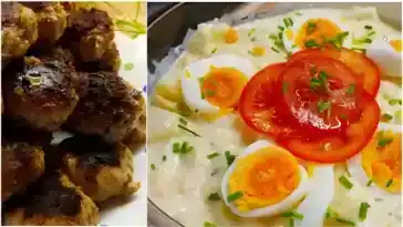 Selbst gemachter Kartoffelsalat und Frikadellen 4x