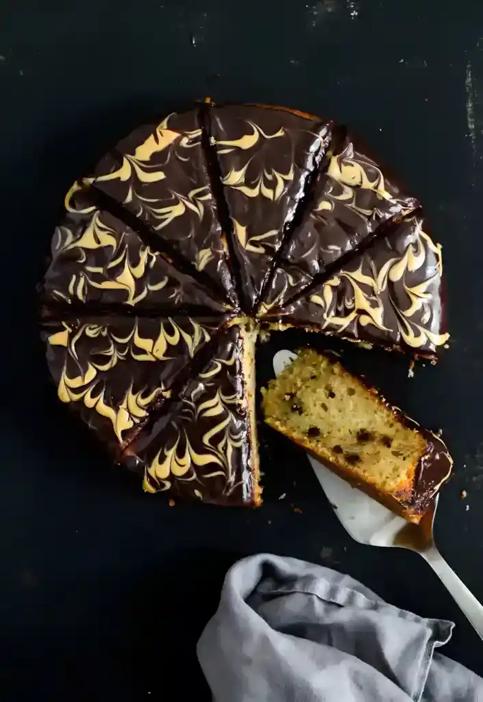 Bananenkuche mit schokoladen erdnussbutter ganache