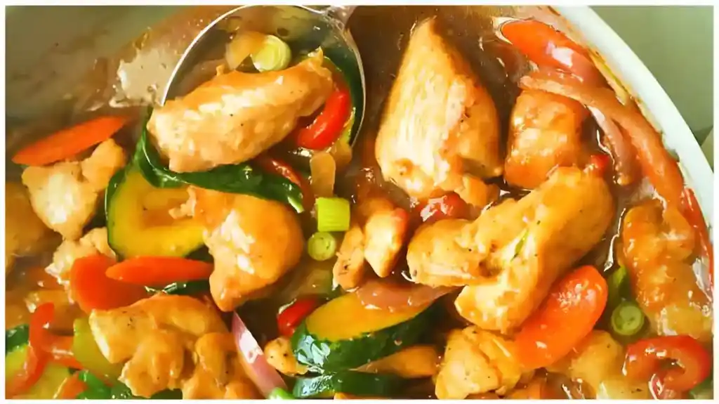 Gemüsepfanne mit Hähnchen, schnelles Abendessen !