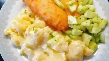 Rahmkartoffeln mit Ofen Backfisch und Gurkensalat 4x