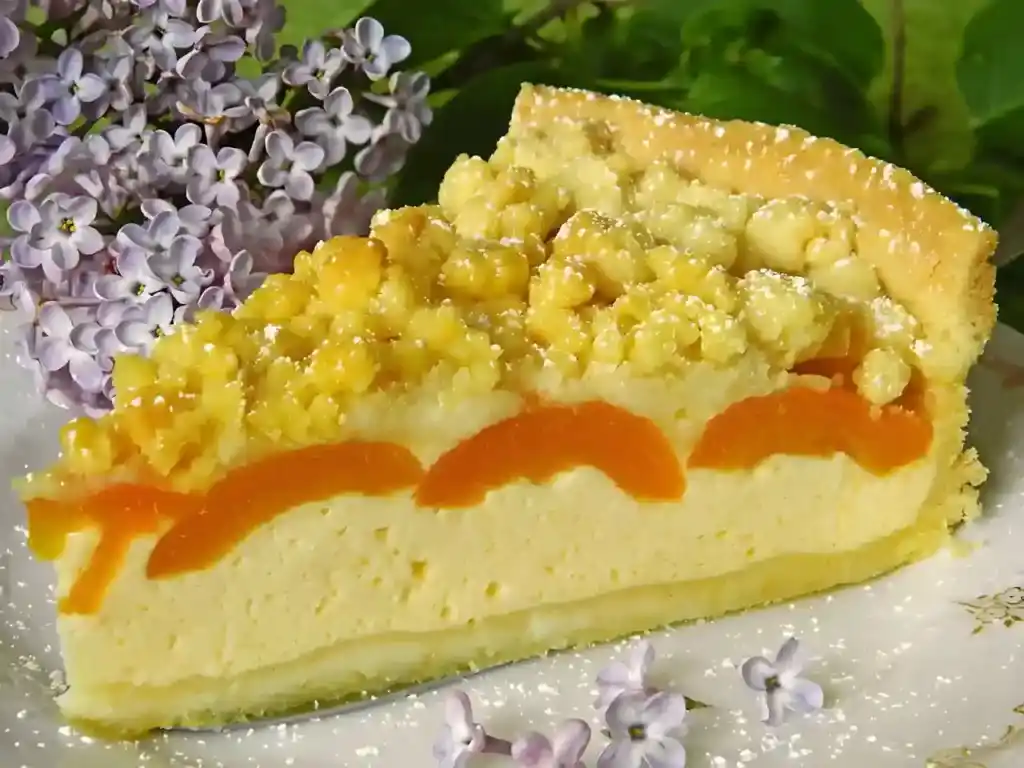 Saftiger Käsekuchen mit Aprikosen und Streuseln