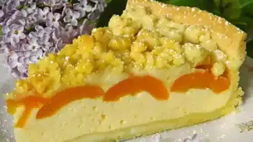 Saftiger Käsekuchen mit Aprikosen und Streuseln
