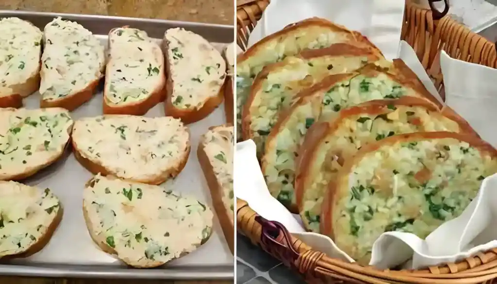 Überbackenes Brot mit gebackenem Knoblauch