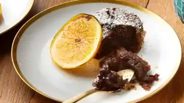 Warme Schoko Tortchen mit karamellisierten Orangenscheiben 4x