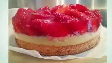 Erdbeerboden mit Vanillepudding samtigem Erdbeerguss low carb W2xEX 4x 2n