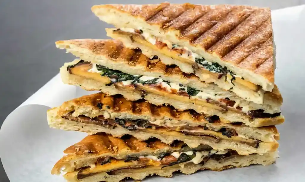 Panini mit krossem räuchertofu, tomaten, Basilikum und veganem käse