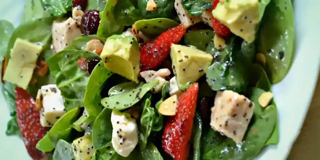 Salat mit Avocado, Gorgonzola und Erdbeeren