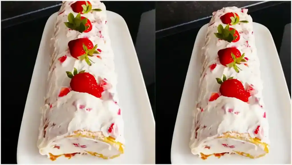Leckere Nascherei ohne schlechtes Gewissen Low Carb Biskuitrolle mit Erdbeer-Sahne-Füllung