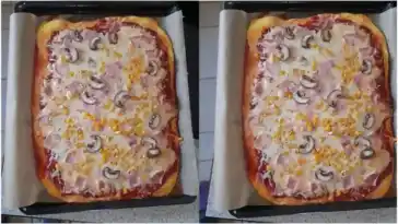 Low Carb Pizza mit Pizzakäse, Schinken und Champignons