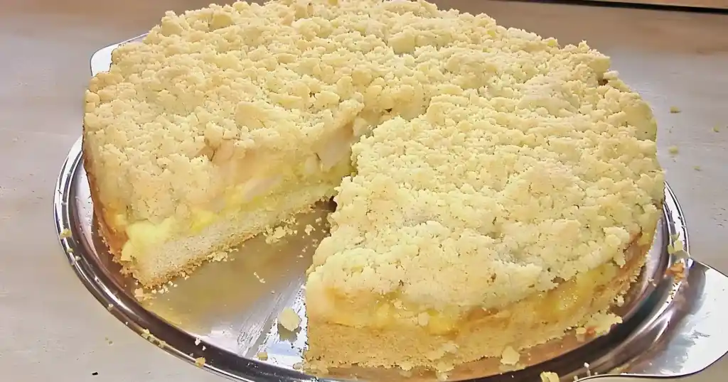 Apfel Streuselkuchen mit Pudding