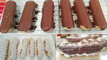 Falsche Eclairs mit Schlagsahne und Schokolade