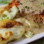 Lachs mit cremiger Kokos-Zitronensauce und falschem Kartoffelgratin