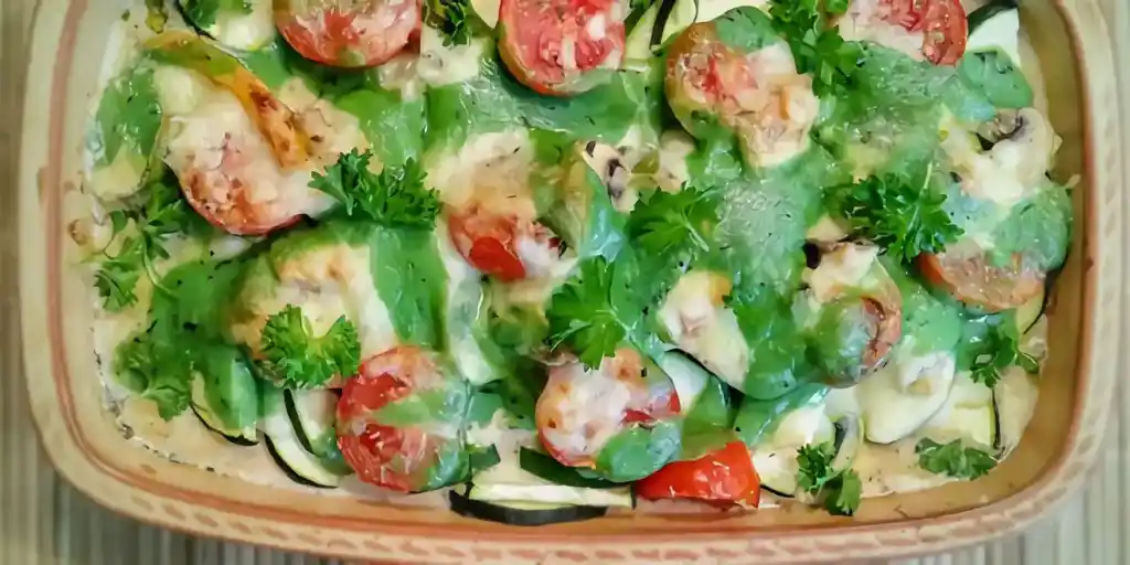 Low carb Auflauf mit Zucchini, Mozzarella und Schafskäse
