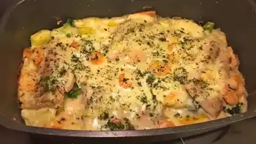 Lachsgratin mit Shrimps