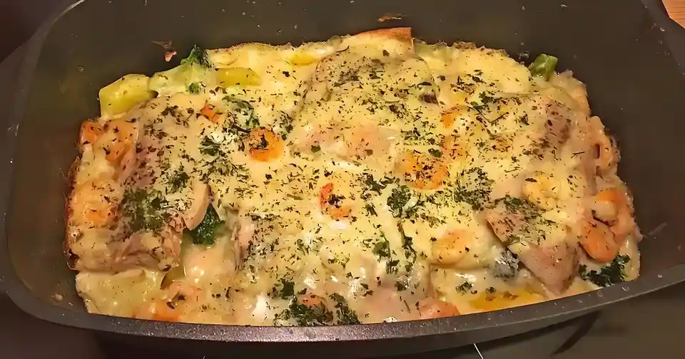 Lachsgratin mit Shrimps