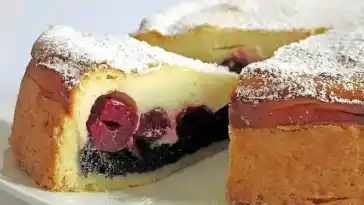 Mohn Käsekuchen mit Kirschen