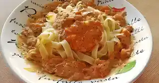 Nudeln in leichter, sämiger Thunfisch Tomaten Käse Sauce