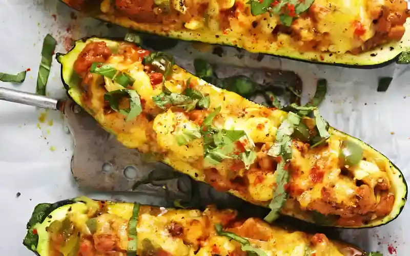 Zucchini gefüllt mit Tomaten und Thermomix-Curry