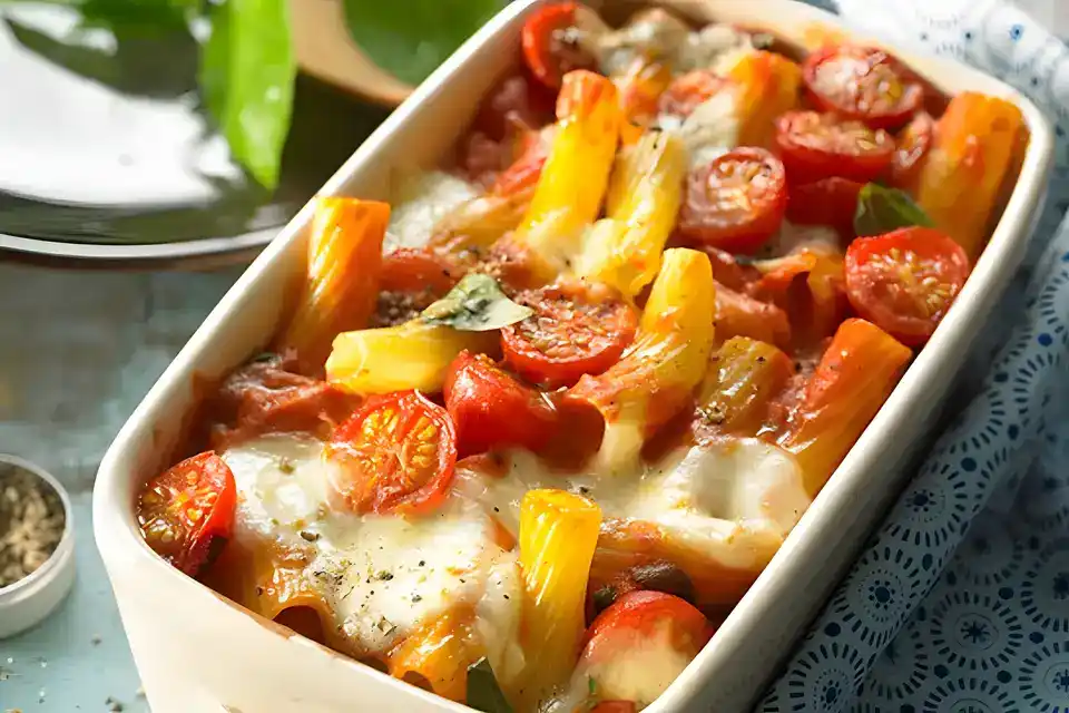 Cremiger Nudelauflauf mit Tomaten und Mozzarella