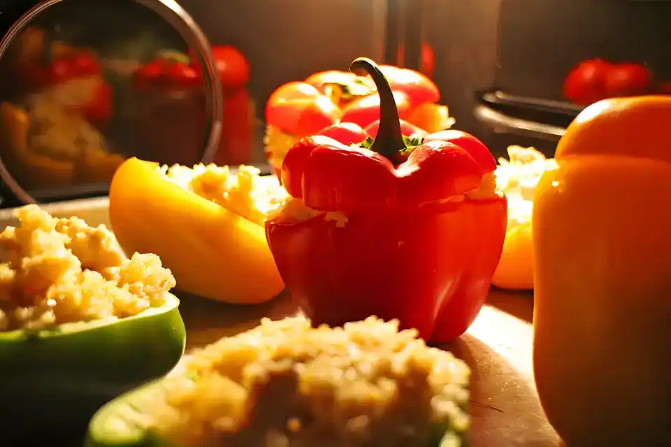 Paprika mit Geflügel – Curry – Füllung