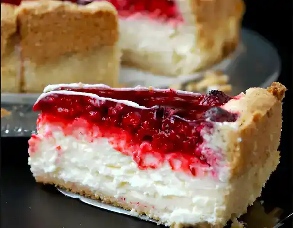 Pudding-Schmand-Kuchen mit Himbeeren