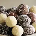 Weihnachtliche Quark Kokos Kugeln aus nur 3 Zutaten – ohne Backen 4x
