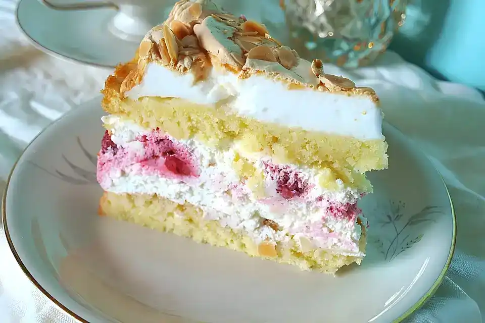 Himmelstorte mit Himbeeren