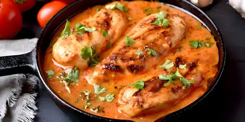 Hühnchen in Sahne-Tomatensauce