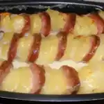 Kartoffelgratin mit Morteau-Wurst und Cancoillotte