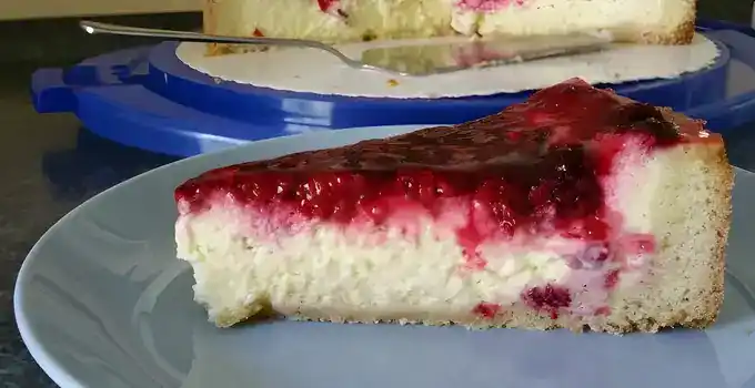 Pudding-Schmand-Kuchen mit Himbeeren
