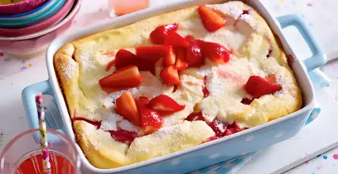 Quark Grieß Auflauf mit Erdbeeren
