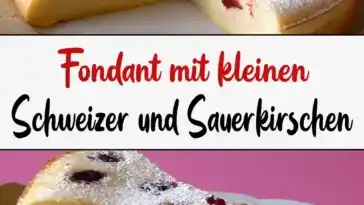 Fantastischer Fondant mit kleinen Schweizer und Sauerkirschen