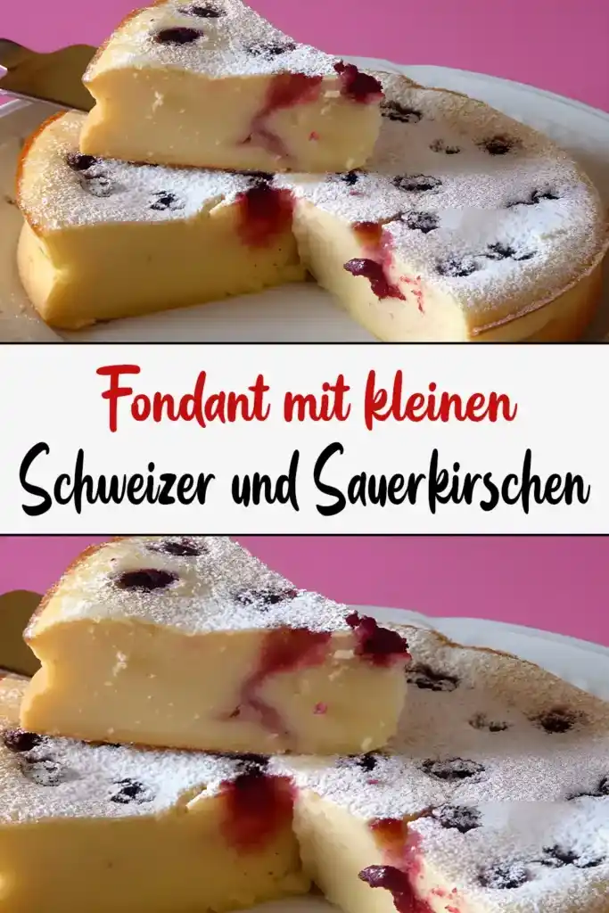 Fantastischer Fondant mit kleinen Schweizer und Sauerkirschen