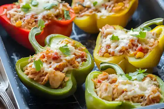 Gefüllte Paprika mit Reis und Hühnchen