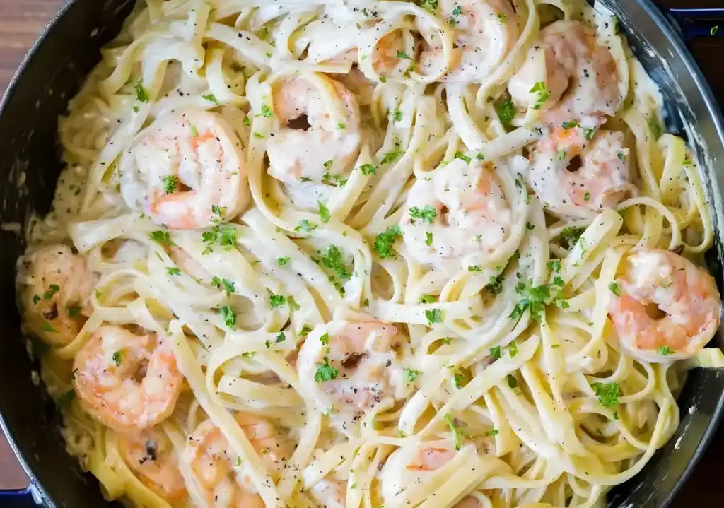 Spaghetti-Garnelen mit Thermomix-Creme