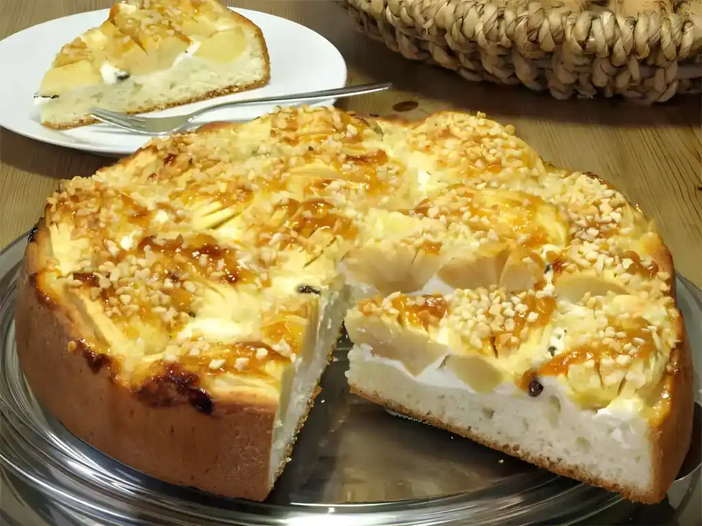 Apfelkuchen mit Quark-Öl-Teig und Mandeln