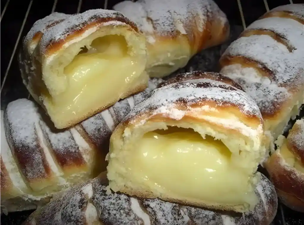 Brioches mit Konditorcreme und Mandeln