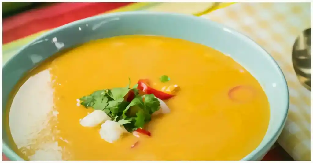 Currysuppe und Garnelen