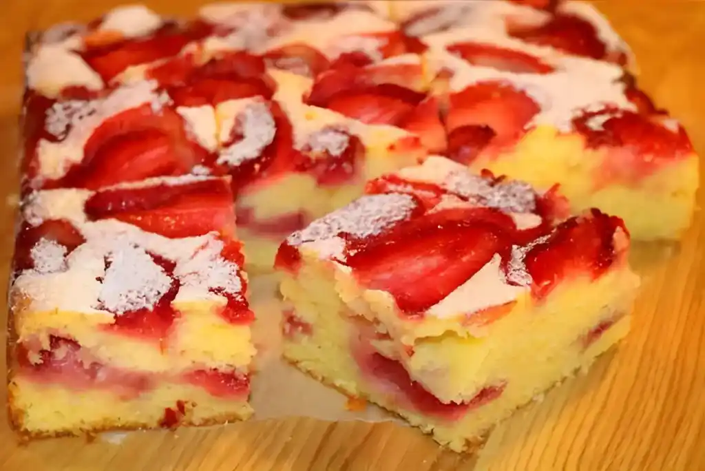 Erdbeerkuchen vom Blech den ich jede Woche backe, 1 Tassenrezept