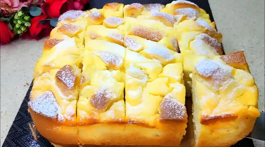 Fantastischer Apfelkuchen mit Vanillepudding in 5 Minuten im Ofen