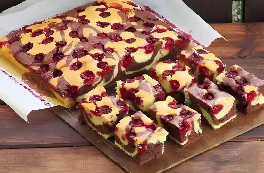 Kirschkuchen vom Blech ich nehme 1 Glas Sauerkirschen und backe 40 Minuten