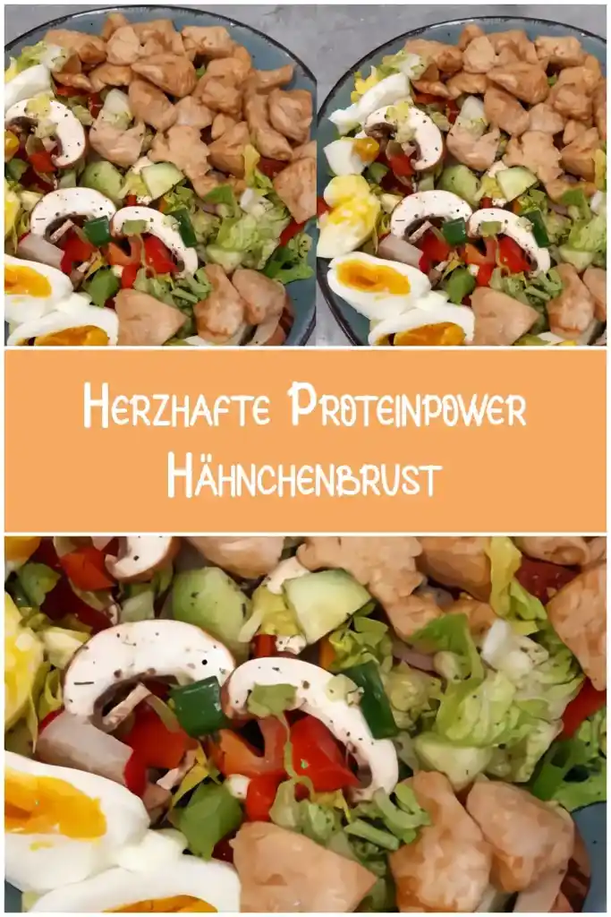 Herzhafte Proteinpower Hähnchenbrust, frische Champignons und Eier auf knackigem Salatbett 1 Herzhafte Proteinpower Haehnchenbrust frische Champignons und Eier auf knackigem Salatbett