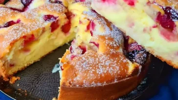 Kirschkuchen mit Vanillepudding 1 Glas Sauerkirschen schnell fertig1