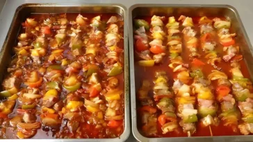 Schaschlik in selbstgemachter Schaschliksosse mit 700 g Schweinefleisch1