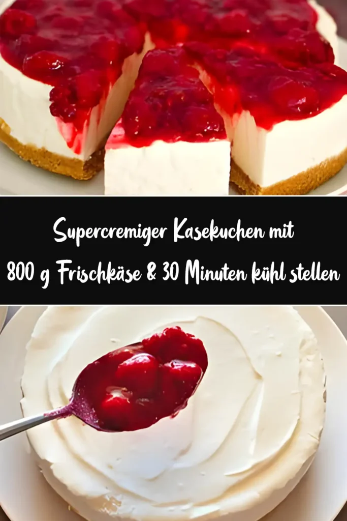Supercremiger Kasekuchen mit 800 g Frischkaese 30 Minuten kuehl stellen