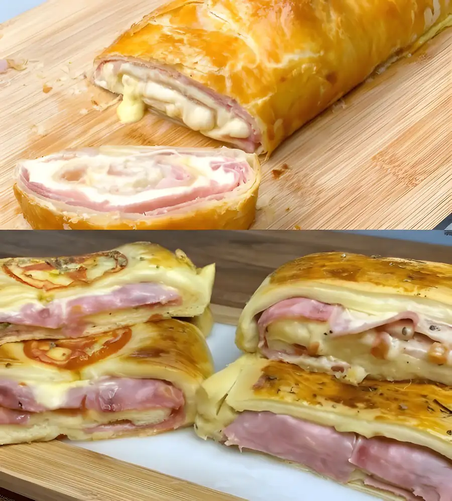 Blätterteigstrudel mit Schinken und Käse in 10 Minuten