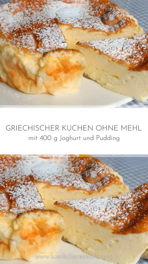 Griechischer Kuchen ohne Mehl mit 400 g Joghurt und Pudding 1 Griechischer Kuchen ohne Mehl mit 400 g Joghurt und Pudding